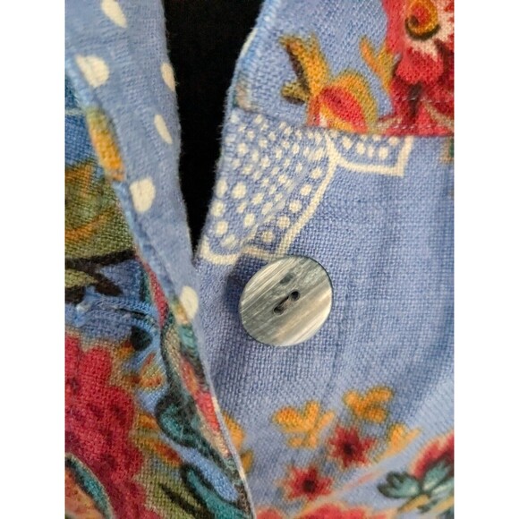 Coldwater Creek Linen Jacket Women's PXL Blue Floral Petite Cottage Core Hippie - Picture 5 of 15